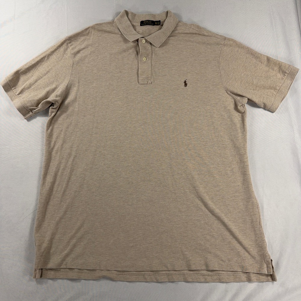 Polo Ralph Lauren Polo Shirt Tan Heather Pique‎ Short Sleeve Mens 2LT